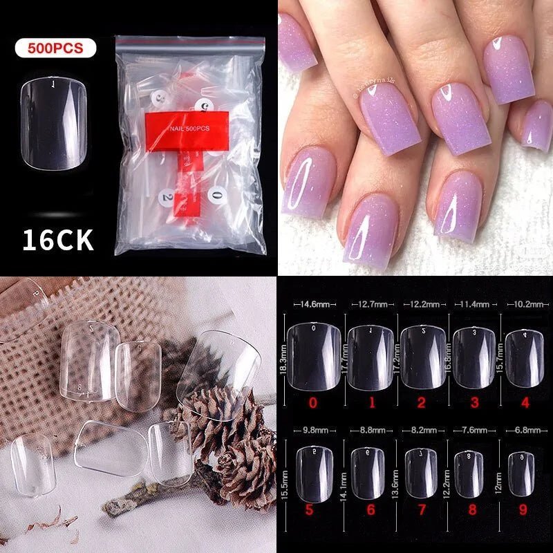 500pcs Natural Clear False Acrylic Nail Tips - Full/Half Cover Tips - Gadget and Glam Shop