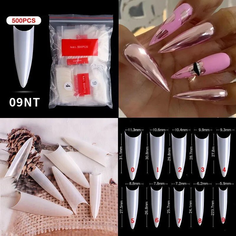 500pcs Natural Clear False Acrylic Nail Tips - Full/Half Cover Tips - Gadget and Glam Shop