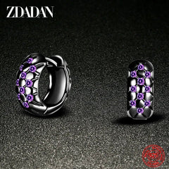 Chic Contrast: 925 Sterling Silver Black Hoop Earrings with Amethyst for Women - Gadget and Glam Shop