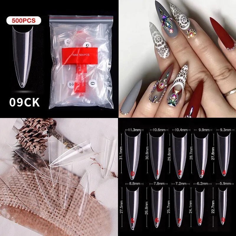 500pcs Natural Clear False Acrylic Nail Tips - Full/Half Cover Tips - Gadget and Glam Shop