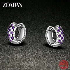 Chic Contrast: 925 Sterling Silver Black Hoop Earrings with Amethyst for Women - Gadget and Glam Shop