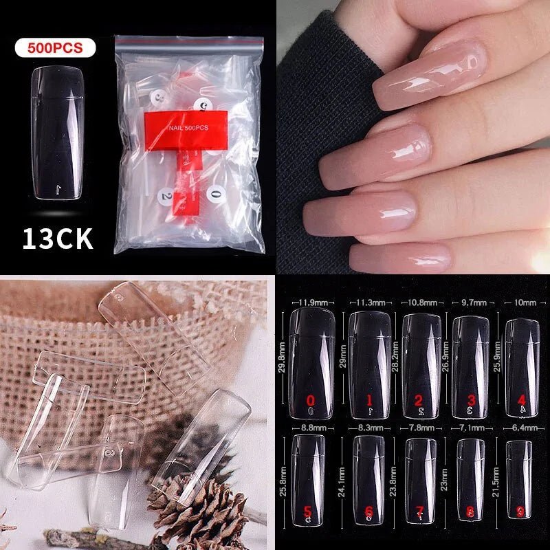500pcs Natural Clear False Acrylic Nail Tips - Full/Half Cover Tips - Gadget and Glam Shop
