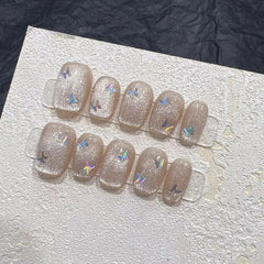 10PCS Wearable Crystal Cat Eye Butterfly Handmade Nail Art Finished Fake Nails - Gadget and Glam Shop