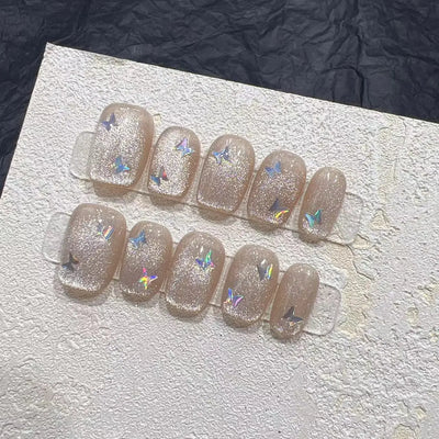 10PCS Wearable Crystal Cat Eye Butterfly Handmade Nail Art Finished Fake Nails - Gadget and Glam Shop