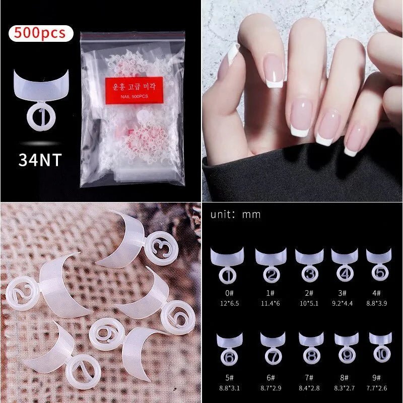 500pcs Natural Clear False Acrylic Nail Tips - Full/Half Cover Tips - Gadget and Glam Shop