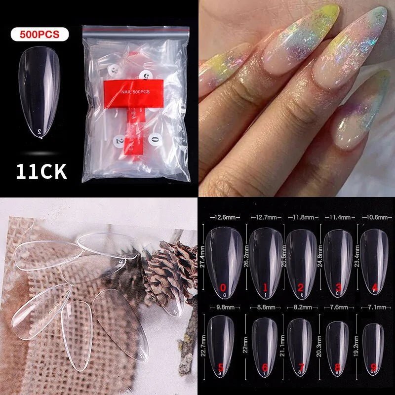 500pcs Natural Clear False Acrylic Nail Tips - Full/Half Cover Tips - Gadget and Glam Shop