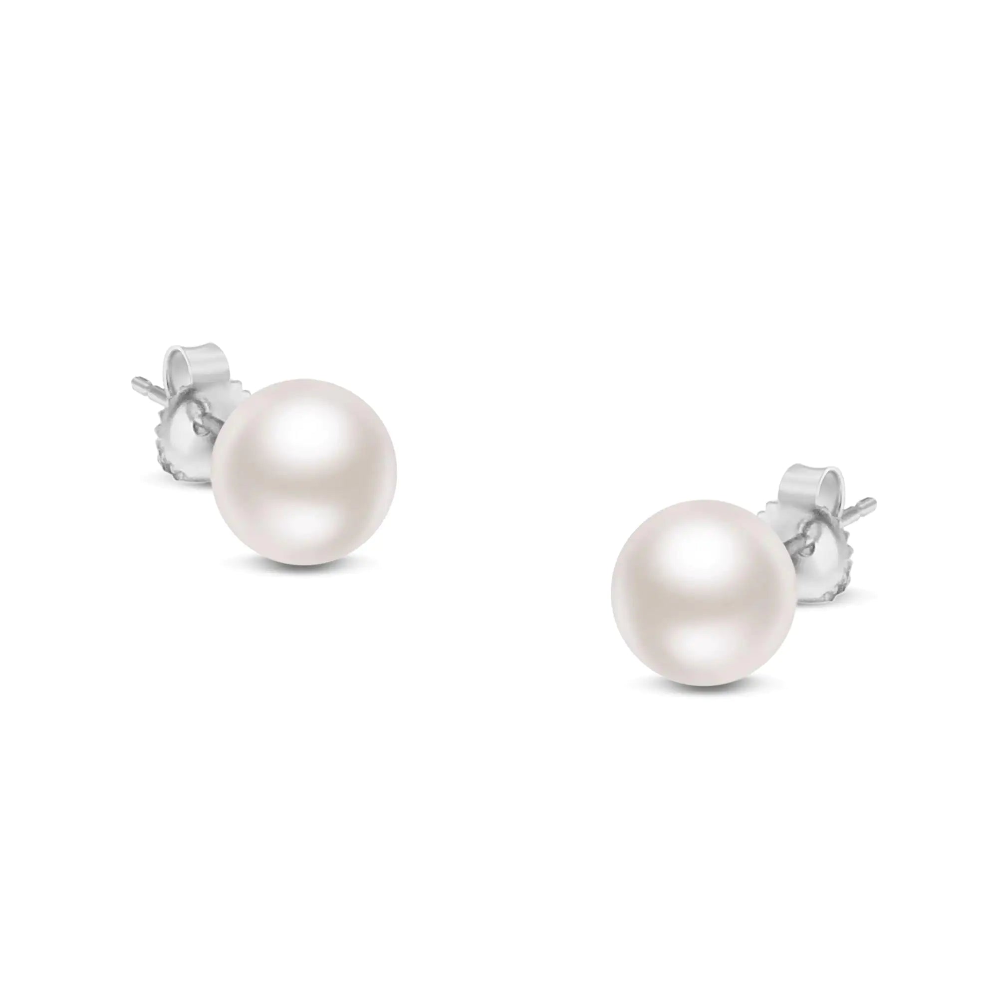 14K Gold Round White Saltwater Akoya Cultured Pearl Stud Earrings AAA+ Quality - Choice of Size - Gadget and Glam Shop