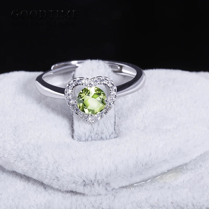 Charming 925 Sterling Silver Love Heart Ring with Green Peridot & Zircon Rhinestones for Women - Gadget and Glam Shop