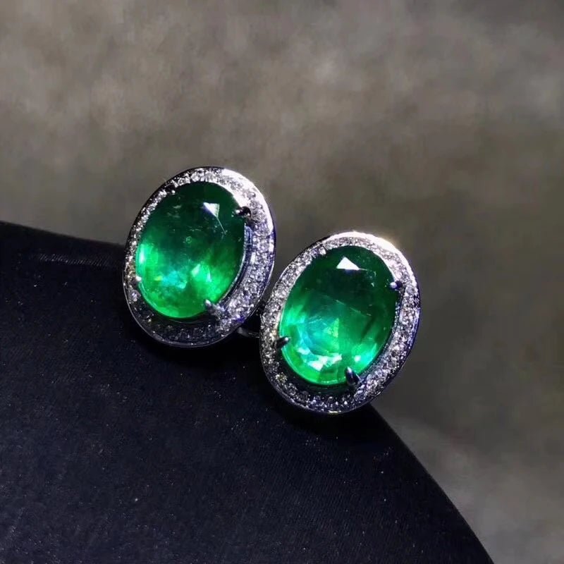High - end Fine Jewelry Natural Emerald Earrings For Women Real 925 Silver Women Stud Earrings Support Test Party Gift Birthstone - Gadget and Glam Shop