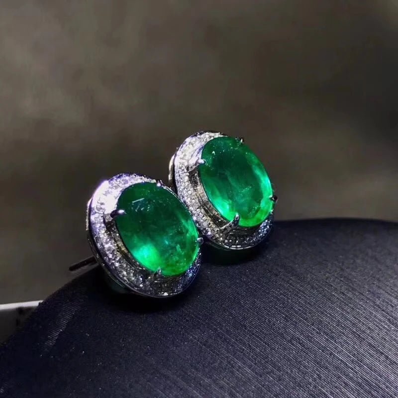 High - end Fine Jewelry Natural Emerald Earrings For Women Real 925 Silver Women Stud Earrings Support Test Party Gift Birthstone - Gadget and Glam Shop