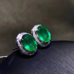 High - end Fine Jewelry Natural Emerald Earrings For Women Real 925 Silver Women Stud Earrings Support Test Party Gift Birthstone - Gadget and Glam Shop