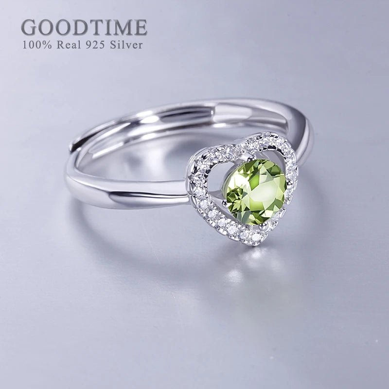 Charming 925 Sterling Silver Love Heart Ring with Green Peridot & Zircon Rhinestones for Women - Gadget and Glam Shop
