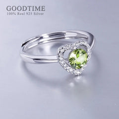 Charming 925 Sterling Silver Love Heart Ring with Green Peridot & Zircon Rhinestones for Women - Gadget and Glam Shop