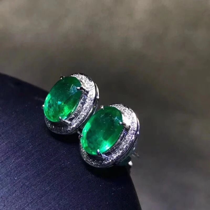 High - end Fine Jewelry Natural Emerald Earrings For Women Real 925 Silver Women Stud Earrings Support Test Party Gift Birthstone - Gadget and Glam Shop