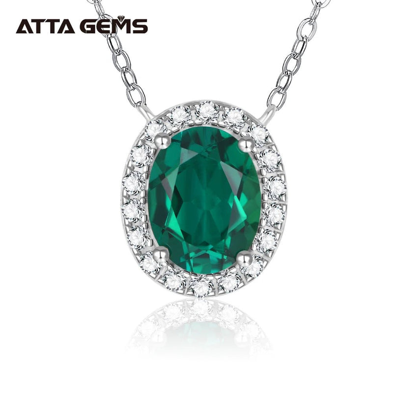 ATTAGEMS 925 Sterling Silver Oval Cut Emerald Created Moissanite Gemstone Party Pendant Necklace For Women Fine Jewelry Gift - Gadget and Glam Shop
