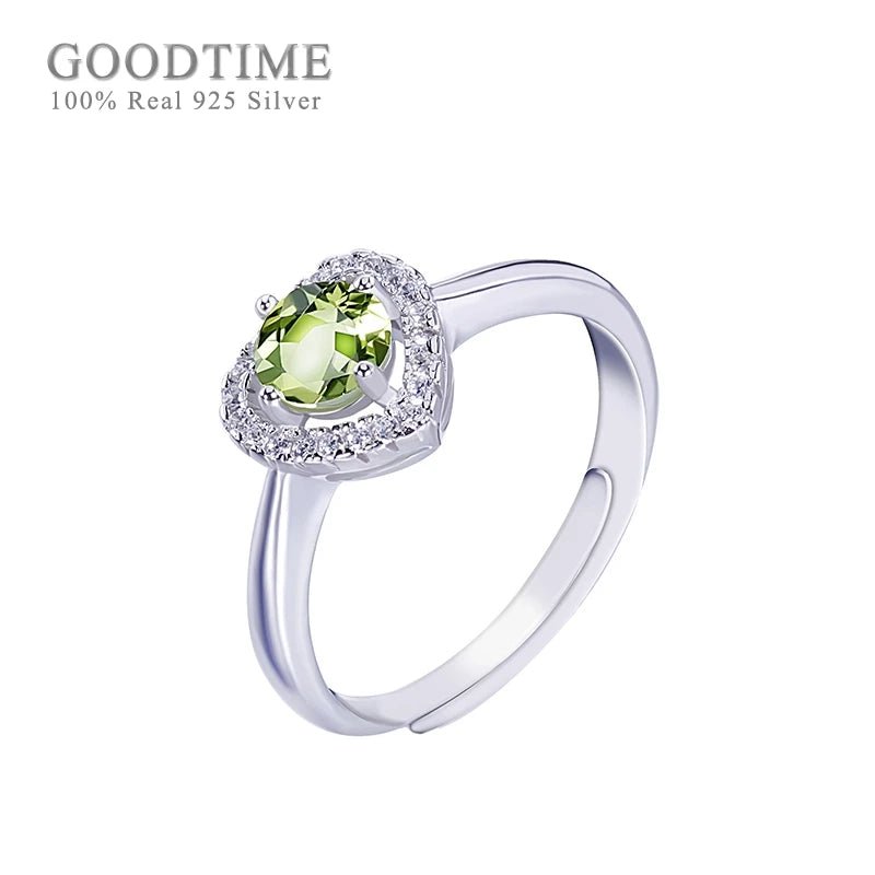 Charming 925 Sterling Silver Love Heart Ring with Green Peridot & Zircon Rhinestones for Women - Gadget and Glam Shop