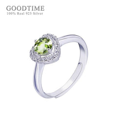 Charming 925 Sterling Silver Love Heart Ring with Green Peridot & Zircon Rhinestones for Women - Gadget and Glam Shop