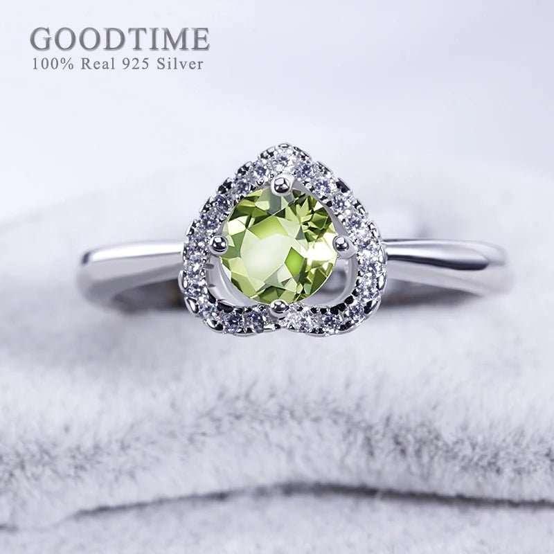 Charming 925 Sterling Silver Love Heart Ring with Green Peridot & Zircon Rhinestones for Women - Gadget and Glam Shop