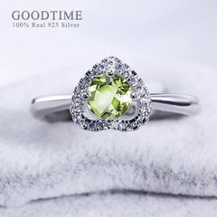 Charming 925 Sterling Silver Love Heart Ring with Green Peridot & Zircon Rhinestones for Women - Gadget and Glam Shop