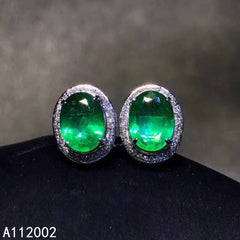 High - end Fine Jewelry Natural Emerald Earrings For Women Real 925 Silver Women Stud Earrings Support Test Party Gift Birthstone - Gadget and Glam Shop