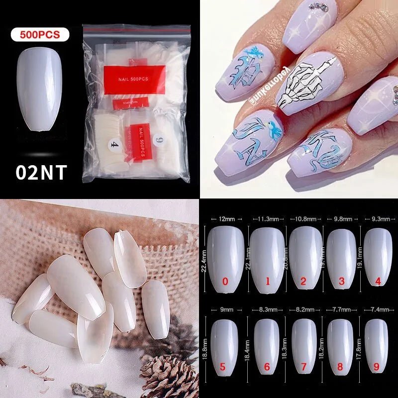 500pcs Natural Clear False Acrylic Nail Tips - Full/Half Cover Tips - Gadget and Glam Shop