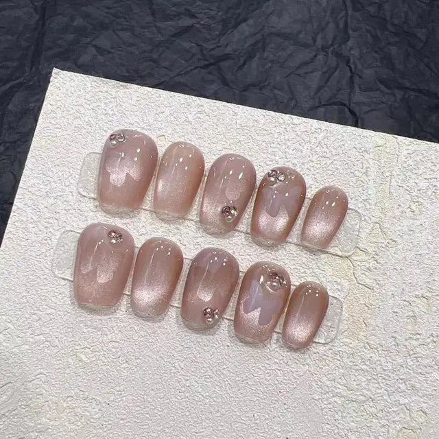 10PCS Wearable Crystal Cat Eye Butterfly Handmade Nail Art Finished Fake Nails - Gadget and Glam Shop