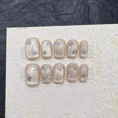10PCS Wearable Crystal Cat Eye Butterfly Handmade Nail Art Finished Fake Nails - Gadget and Glam Shop