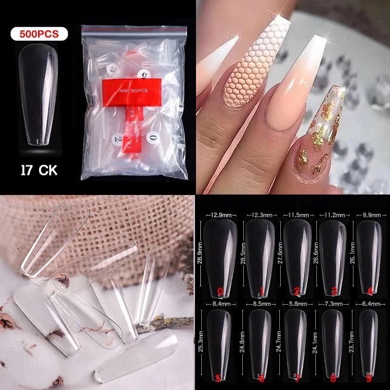 500pcs Natural Clear False Acrylic Nail Tips - Full/Half Cover Tips - Gadget and Glam Shop