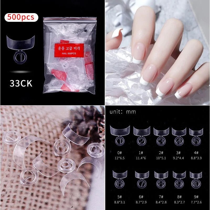 500pcs Natural Clear False Acrylic Nail Tips - Full/Half Cover Tips - Gadget and Glam Shop