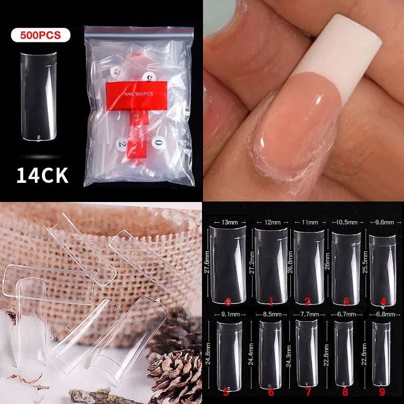 500pcs Natural Clear False Acrylic Nail Tips - Full/Half Cover Tips - Gadget and Glam Shop