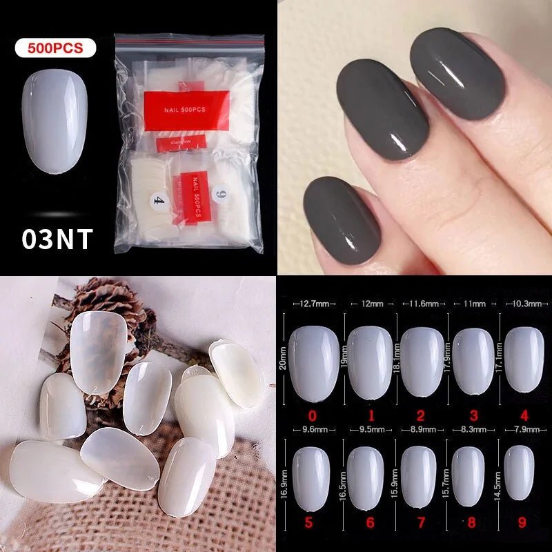 500pcs Natural Clear False Acrylic Nail Tips - Full/Half Cover Tips - Gadget and Glam Shop