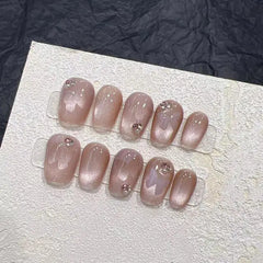 10PCS Wearable Crystal Cat Eye Butterfly Handmade Nail Art Finished Fake Nails - Gadget and Glam Shop
