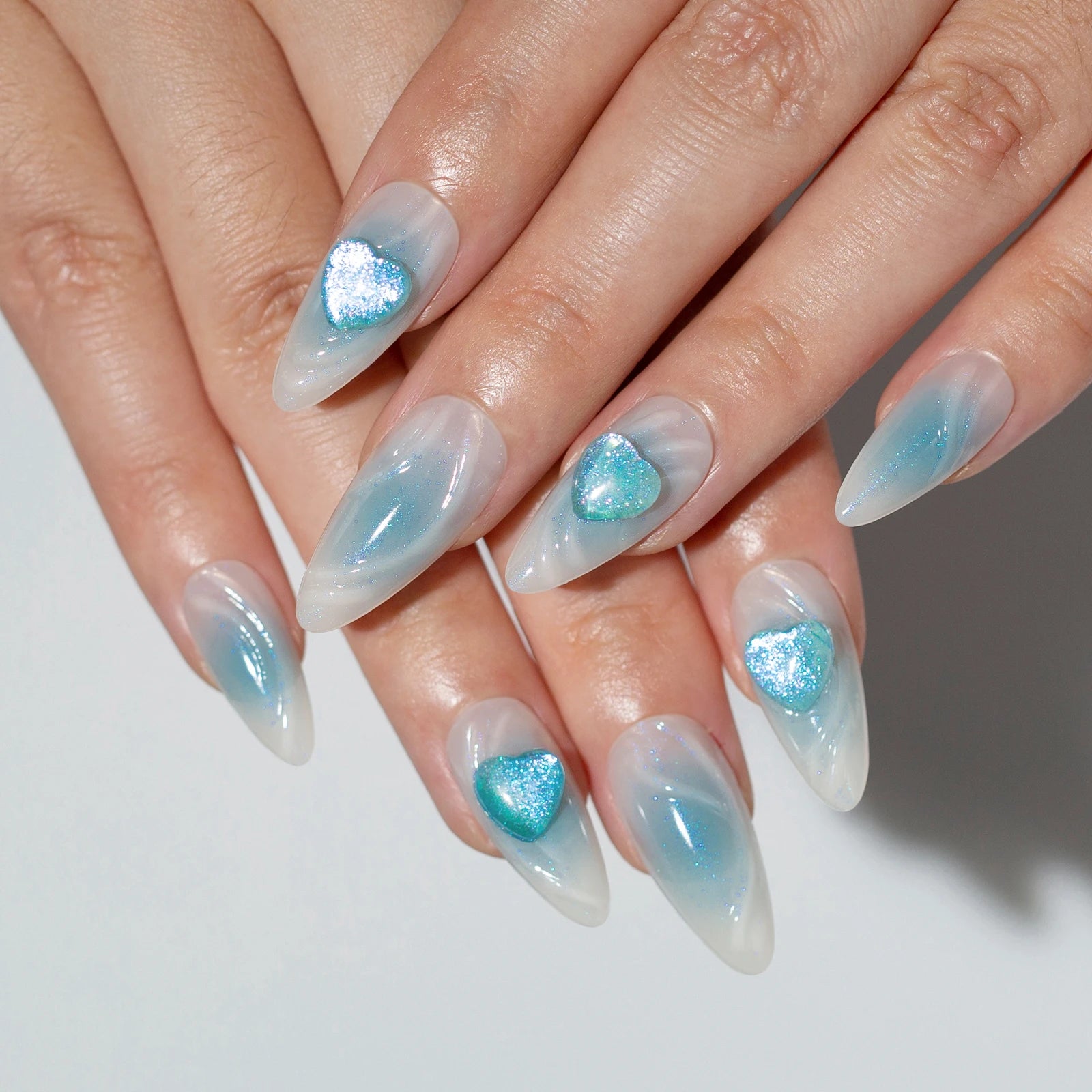 24Pcs Short Round Head Almond Fake Nails with Flowers Grass Pattern Wearable False Nails Tips Summer Full Cover Press on Nails - Gadget and Glam Shop