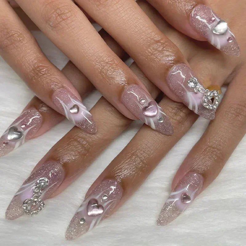 24Pcs Short Round Head Almond Fake Nails with Flowers Grass Pattern Wearable False Nails Tips Summer Full Cover Press on Nails - Gadget and Glam Shop