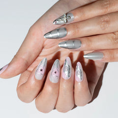 24Pcs Short Round Head Almond Fake Nails with Flowers Grass Pattern Wearable False Nails Tips Summer Full Cover Press on Nails - Gadget and Glam Shop
