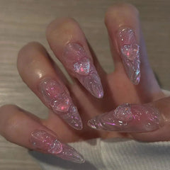 24Pcs Short Round Head Almond Fake Nails with Flowers Grass Pattern Wearable False Nails Tips Summer Full Cover Press on Nails - Gadget and Glam Shop