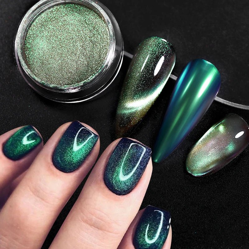 Blue Reflective Cat Magnetic Nail Powder Glitter Nail Art Gel Polishing Chrome Pigment Dust Metallic Chameleon Effect Decoration - Gadget and Glam Shop