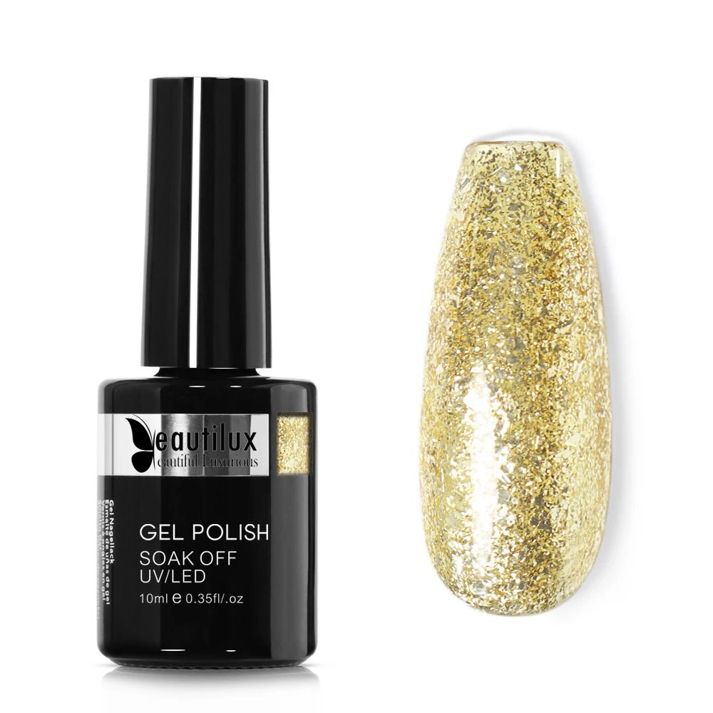 Beautilux Platinum Nail Gel Polish Silver Glitter Flakes Nails Art Gels Polish UV LED Semi Permanent Winter Nail Varnish 10ml - Gadget and Glam Shop