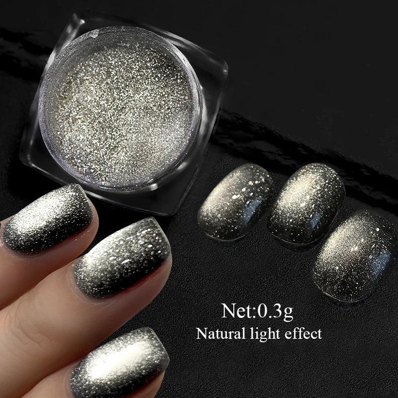 Blue Reflective Cat Magnetic Nail Powder Glitter Nail Art Gel Polishing Chrome Pigment Dust Metallic Chameleon Effect Decoration - Gadget and Glam Shop