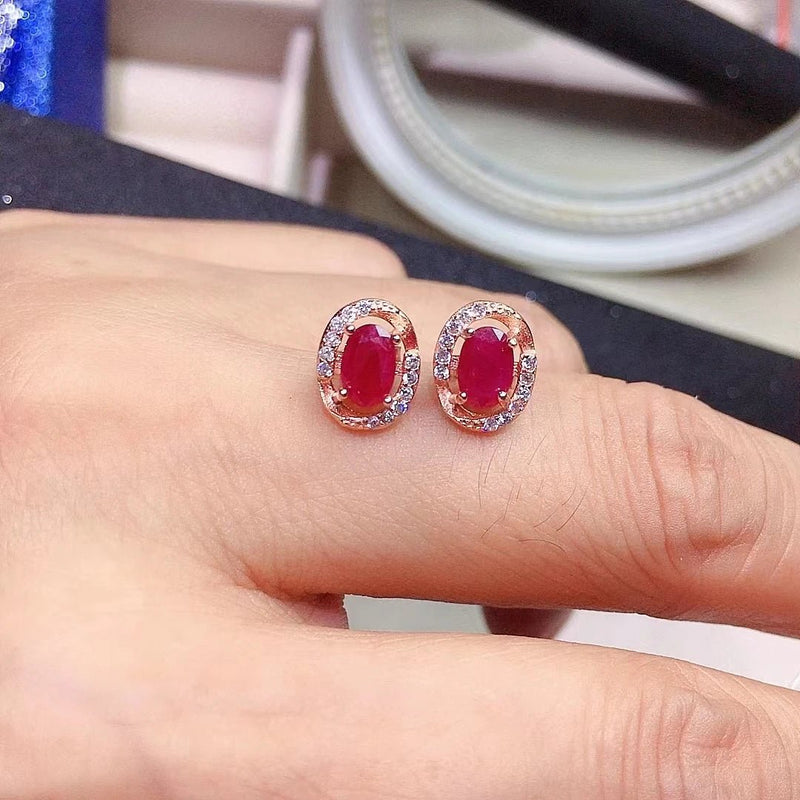 100% Real Ruby Stud Earrings Total 1ct 4mm*6mm Myanmar Ruby Earrings Prevent Allergy 18K Gold Plating Earrings for Daily Wear - Gadget and Glam Shop