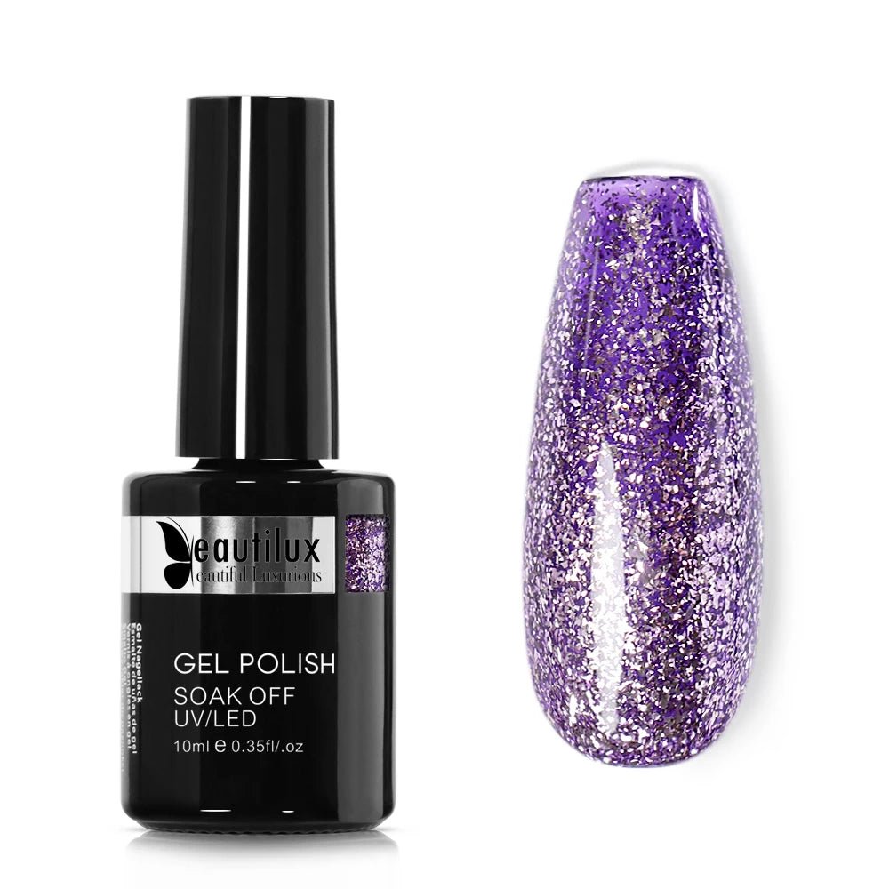 Beautilux Platinum Nail Gel Polish Silver Glitter Flakes Nails Art Gels Polish UV LED Semi Permanent Winter Nail Varnish 10ml - Gadget and Glam Shop