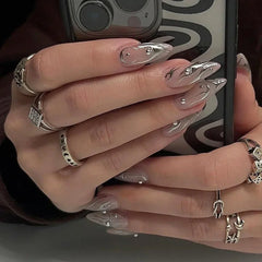 24Pcs Short Round Head Almond Fake Nails with Flowers Grass Pattern Wearable False Nails Tips Summer Full Cover Press on Nails - Gadget and Glam Shop