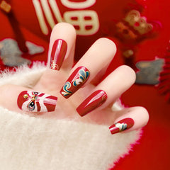 24Pcs Full Cover Fake Nails with 3D White Flower Design Full Cover Press on Fingernails Tips Coffin Head Glitter Red False Nails - Gadget and Glam Shop