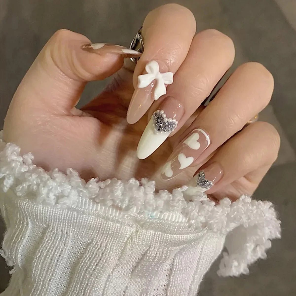 24Pcs Full Cover Fake Nails with 3D White Flower Design Full Cover Press on Fingernails Tips Coffin Head Glitter Red False Nails - Gadget and Glam Shop