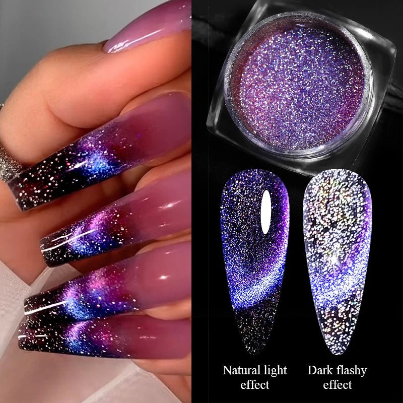 Blue Reflective Cat Magnetic Nail Powder Glitter Nail Art Gel Polishing Chrome Pigment Dust Metallic Chameleon Effect Decoration - Gadget and Glam Shop
