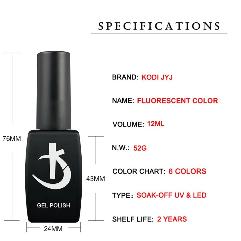 KODI JYJ Neon Gel Polish for Nails Semi - permanent Florescent Varnish Manicure 12ml uv led Enamel Fluorescence Hybrid Nail Polish - Gadget and Glam Shop