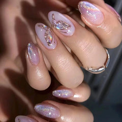 24Pcs Short Round Head Almond Fake Nails with Flowers Grass Pattern Wearable False Nails Tips Summer Full Cover Press on Nails - Gadget and Glam Shop