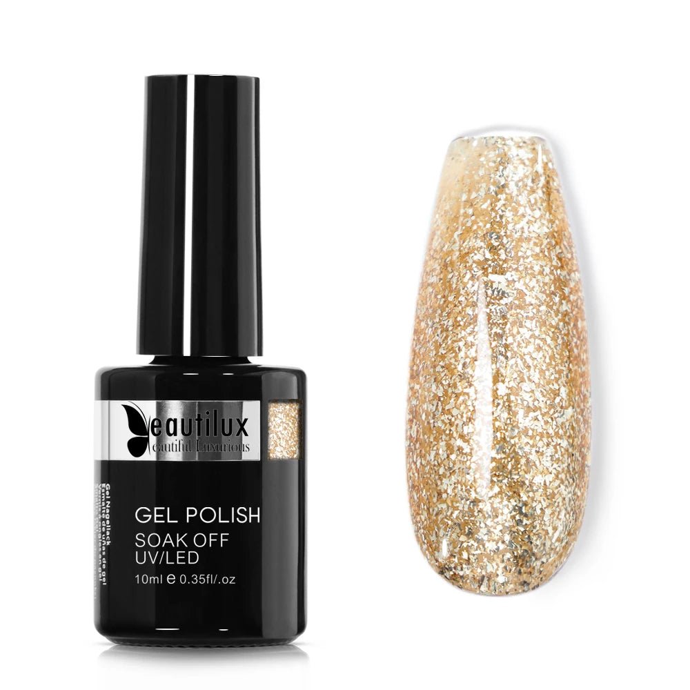 Beautilux Platinum Nail Gel Polish Silver Glitter Flakes Nails Art Gels Polish UV LED Semi Permanent Winter Nail Varnish 10ml - Gadget and Glam Shop