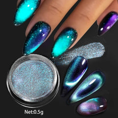 Blue Reflective Cat Magnetic Nail Powder Glitter Nail Art Gel Polishing Chrome Pigment Dust Metallic Chameleon Effect Decoration - Gadget and Glam Shop