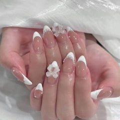 24Pcs Short Round Head Almond Fake Nails with Flowers Grass Pattern Wearable False Nails Tips Summer Full Cover Press on Nails - Gadget and Glam Shop